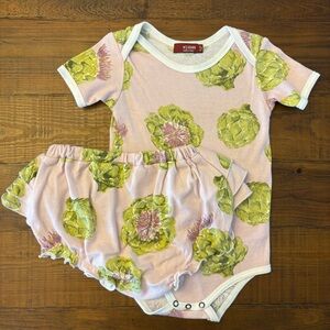 MILKBARN Baby Toddler Girls Artichoke Onesie Romper & Ruffle Shorts